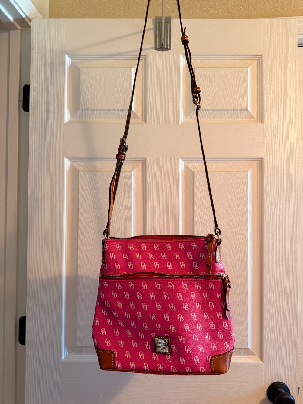 Dooney & Bourke Pink Logo Crossbody with Brown Trim
